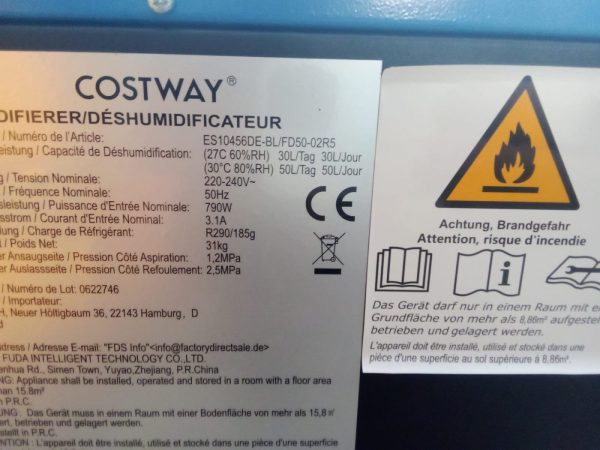 DESHUMIDIFICADOR COSTWAY 30L/DÍA - Imagen 2